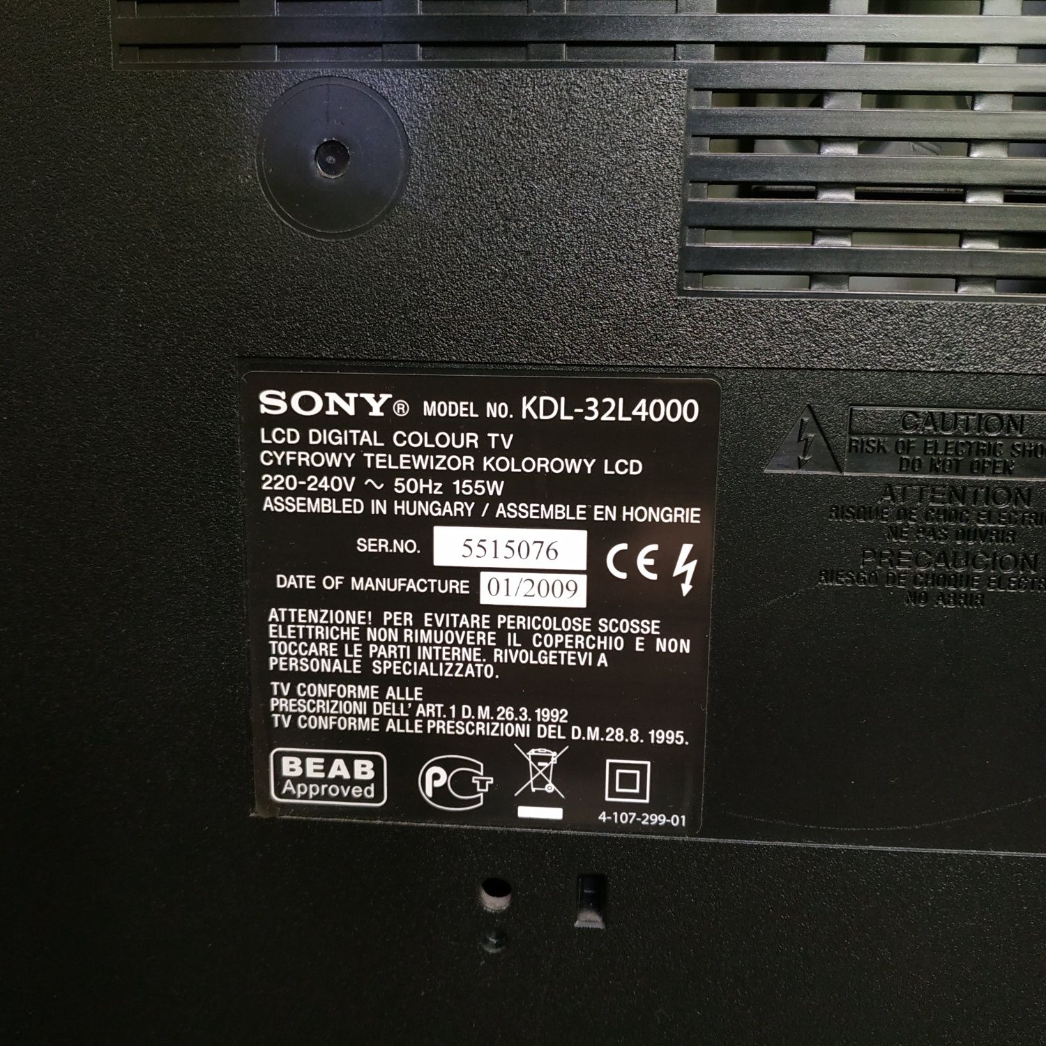 Telewizor Sony kdl-32L400 Bravia uszkodzona matryca