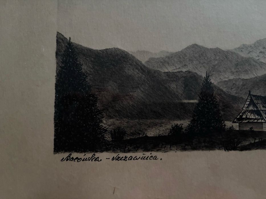 Stara grafika obraz lata 60te Bacówka Szczawnica