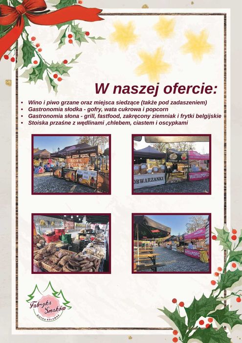 Imprezy eventy JARMARKI BOŻONARODZENIOWE świąteczne/ wynajem / stoiska