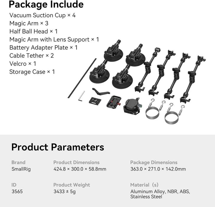 SMALLRIG 3565 4-ramienny uchwyt samochodowy na kamerę z przyssawką