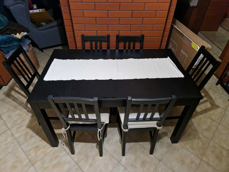 Stół rozkładany i 6 krzeseł Ikea CZARNY