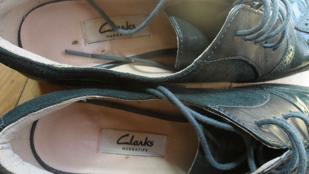 Clarks-skórzane oxfordy 39/26 cm,butelkowa zieleń