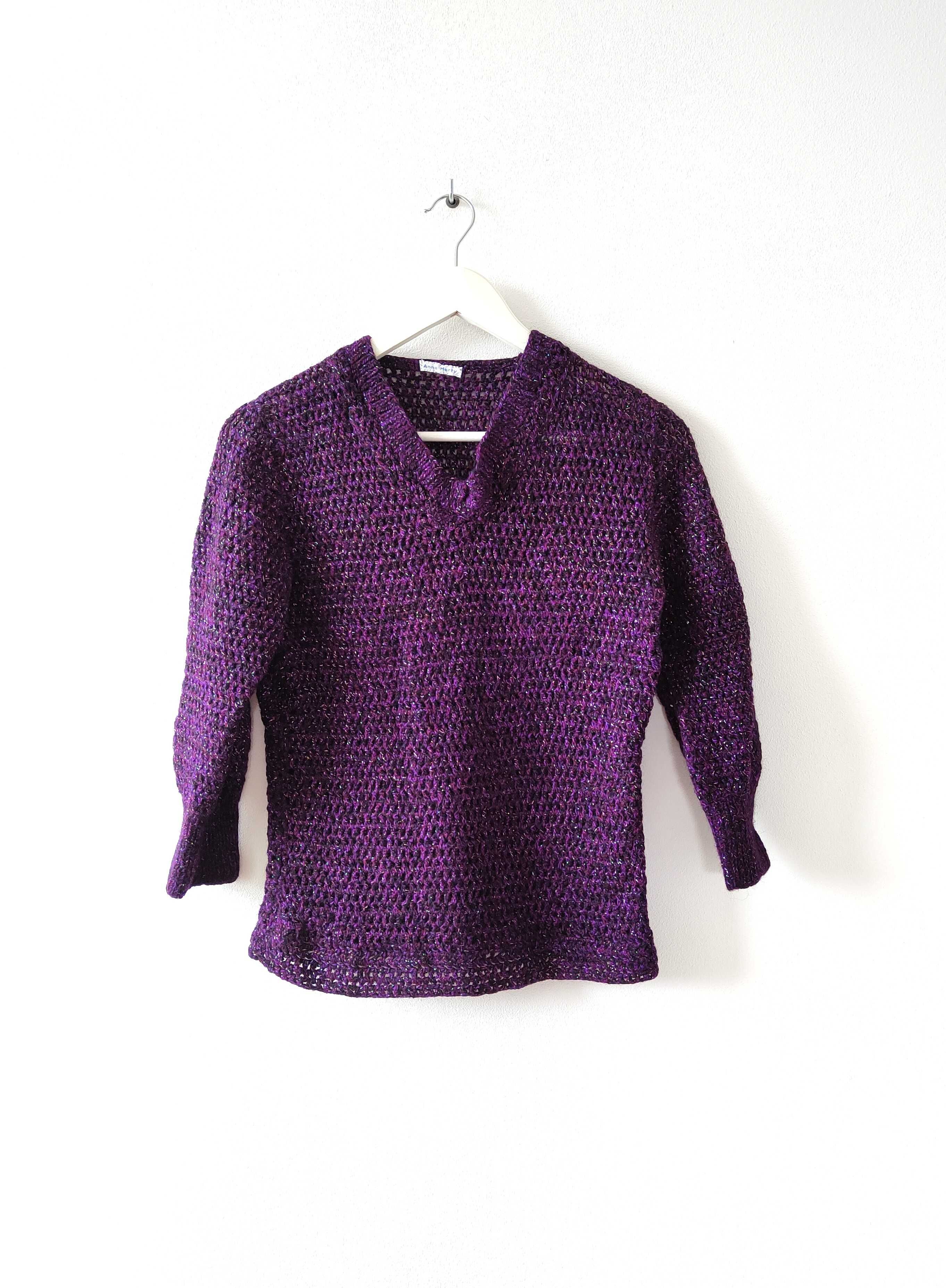 Fioletowy ażurkowy sweter Ażur Vintage y2k 36 38