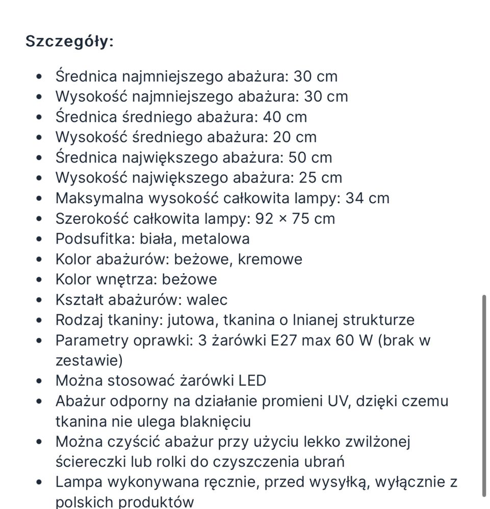 Lampa Boho potrojna lniana juta len bawelna plafon bezowa kremowa