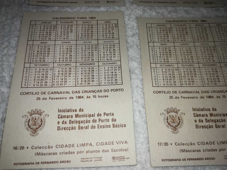 cortejo carnaval crianças do porto 1984 (20 calendários) coleção rara