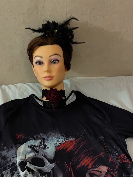 Strój przebranie kobieta w czerni Halloween gotyk suknia jak obraz XL