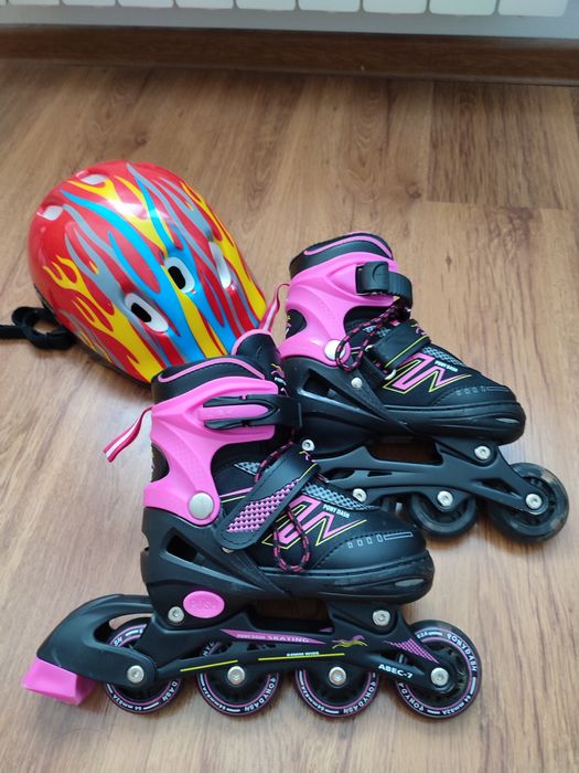 Rolki dziewczęce r.31-34, świecące kółka + kask