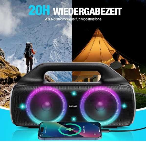 Głośnik Bluetooth, 80 W, Peak Wireless Music Box LED