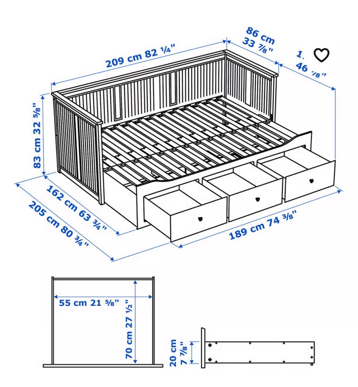 Łóżko IKEA HEMNES rozkładane, stan bardzo dobry