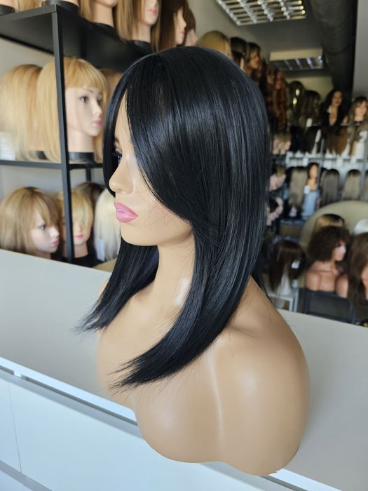 Nowość tupet Nel czarny naturalny efekt topper 42 cm duża baza