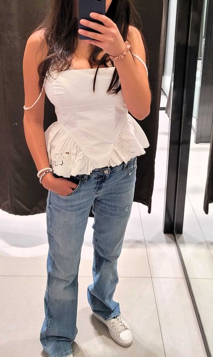 top bluzka Zara biała gorset hafty bawełniana XS 34 hafty haftowana