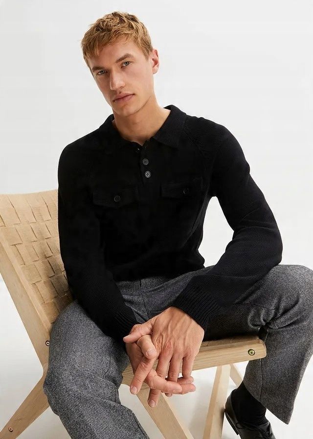 B.P.C sweter czarny męski z kołnierzykiem M.