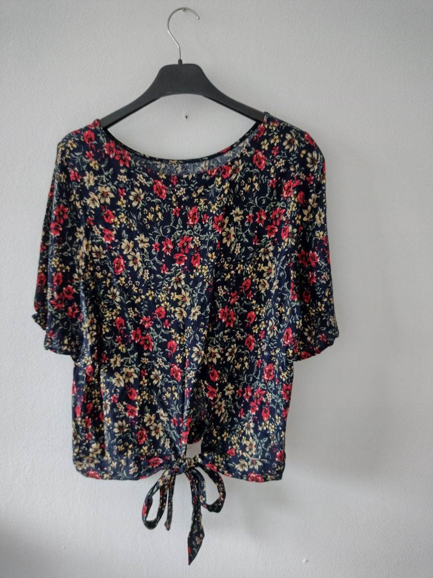 Vintage bluzka t-shirt wycięte plecy w kwiaty apricot 42 XL. 100% wisk