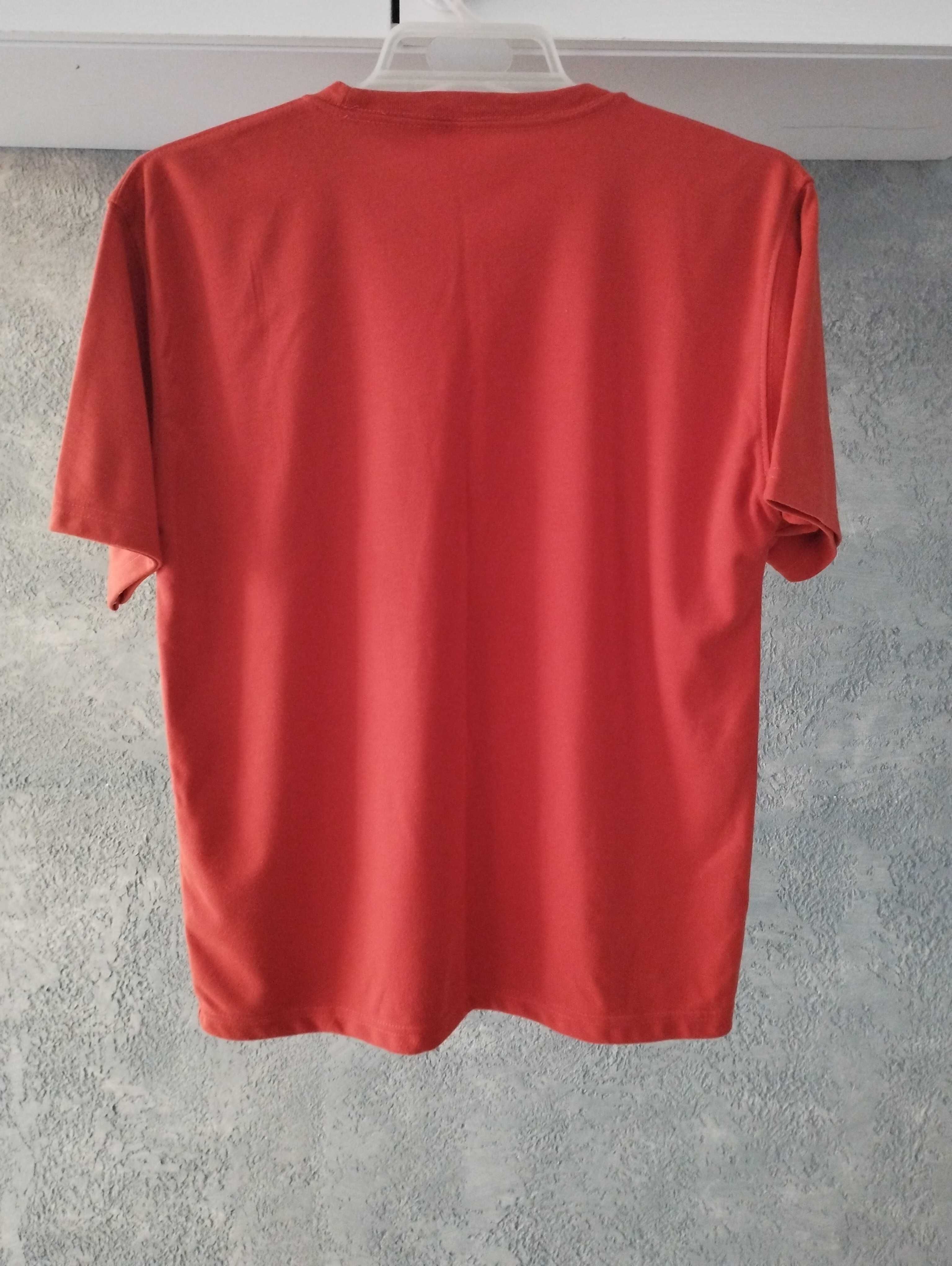 T-shirt chłopięcy, bawełna, czerwony, nadruki, 164cm