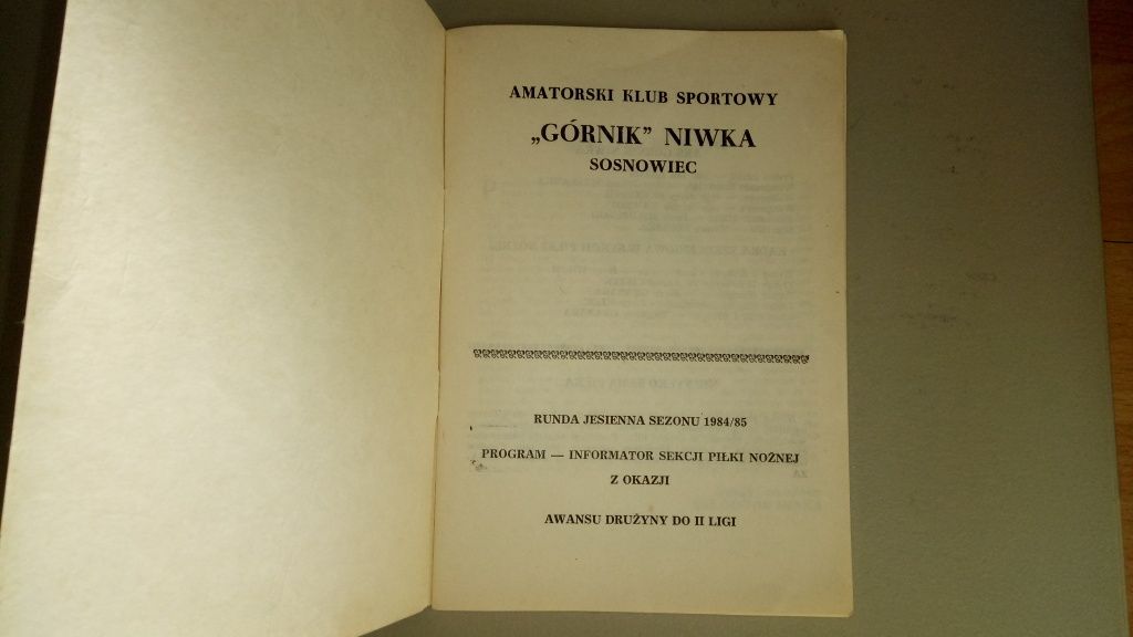 Program z sezonu 2 Ligi 1984r AKS Górnik Niwka Sosnowiec 1917, unikat