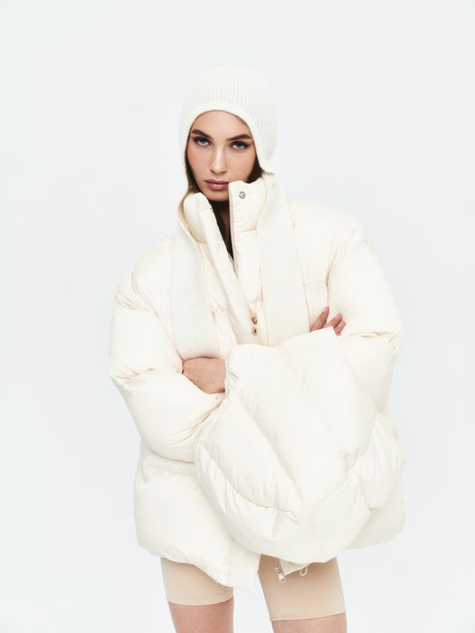 Пуффер пуховик оверсайз oversize blow fashion молочний s/m
