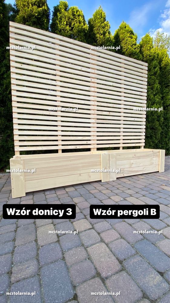 Donica z pergolą kwietnik płot lamelowy
