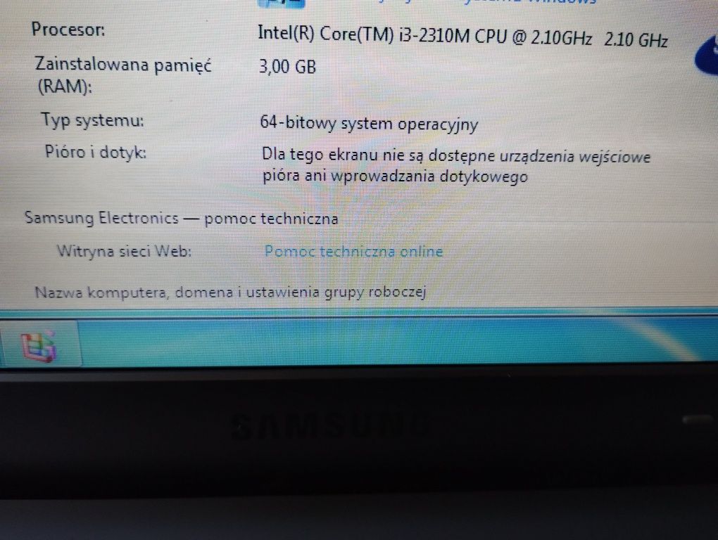 Laptop Samsung i3 270 GB pamięci