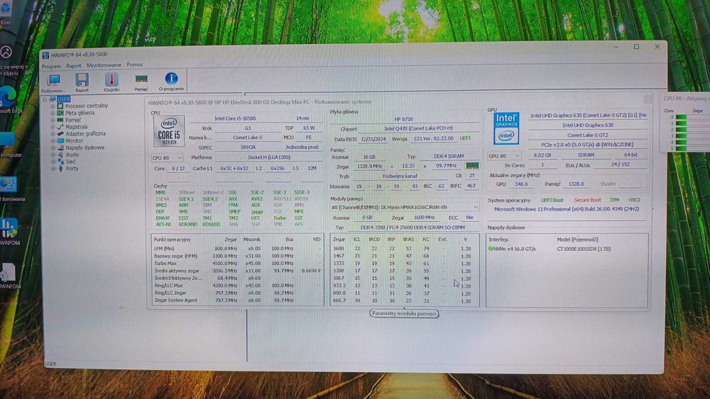 HP EliteDesk 800 G6 Mini i5 10.500 16GB DDR4 1TB SSD Win 11 PRO GW.24m