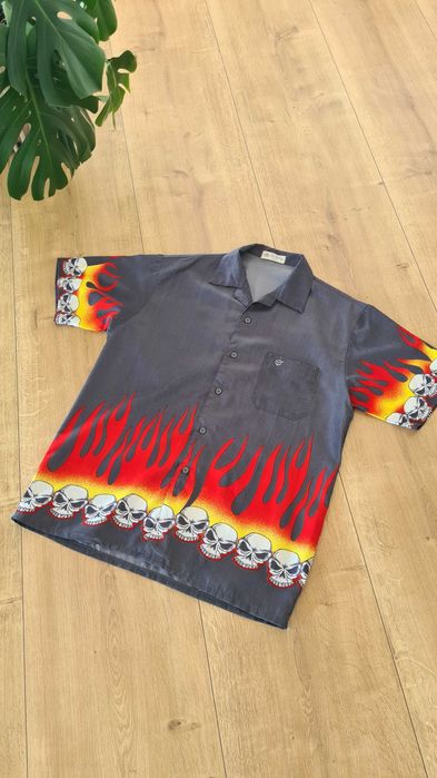 Koszula czaszki płomienie. Y2k swag skate alternative affliction