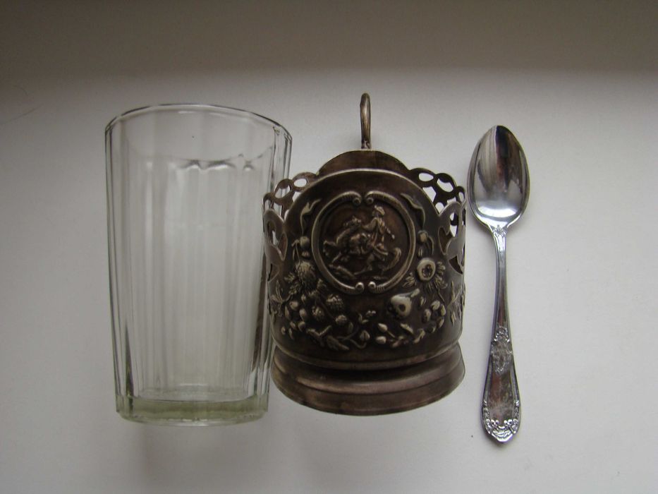 Подстаканник Богдан Хмельницкий и москва, стакан и ложка, МНЦ.