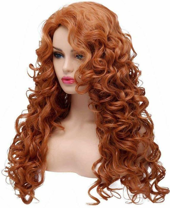 Peruca de Cabelo Comprido Encaracolada Ondulada Completa, Cor Cobre