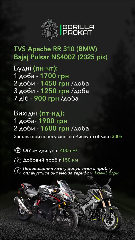 Pulsar NS400 Тест драйв, прокат, оренда мотоцикла