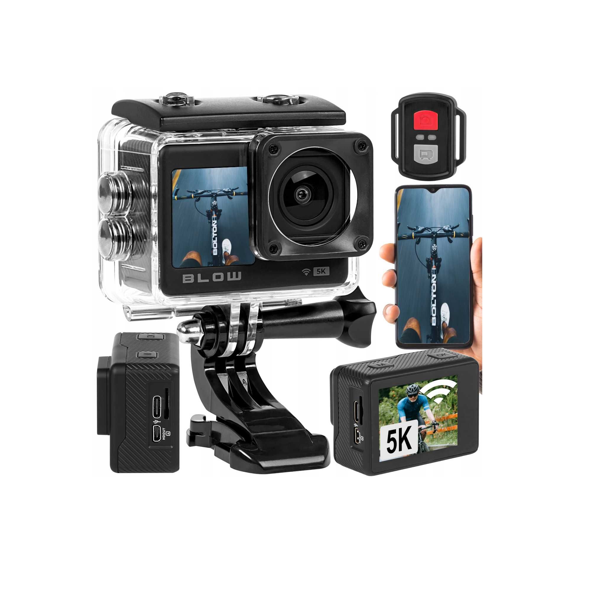 ZESTAW Kamera Sportowa GO PRO 4K WiFi usb UHH Mikrofon pilot uchwyty