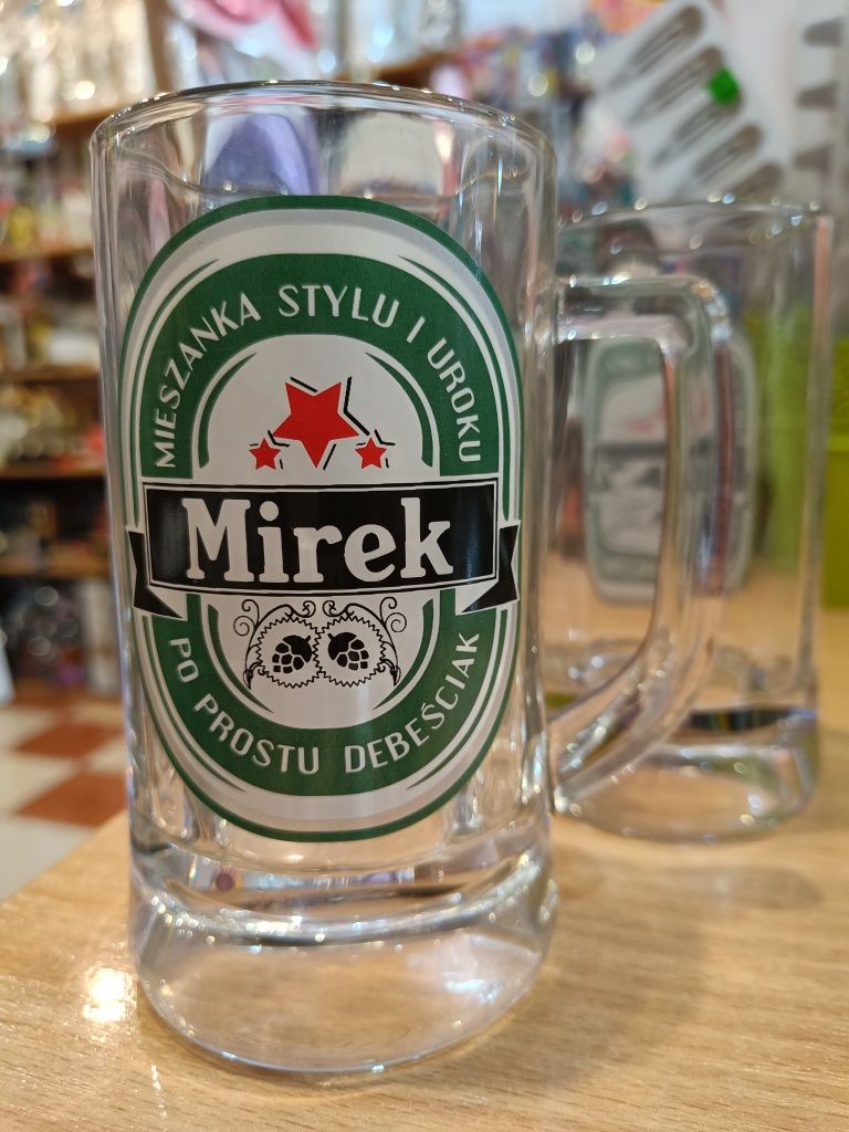 Kufel szklany z imieniem Mirek, prezent dla Mirka