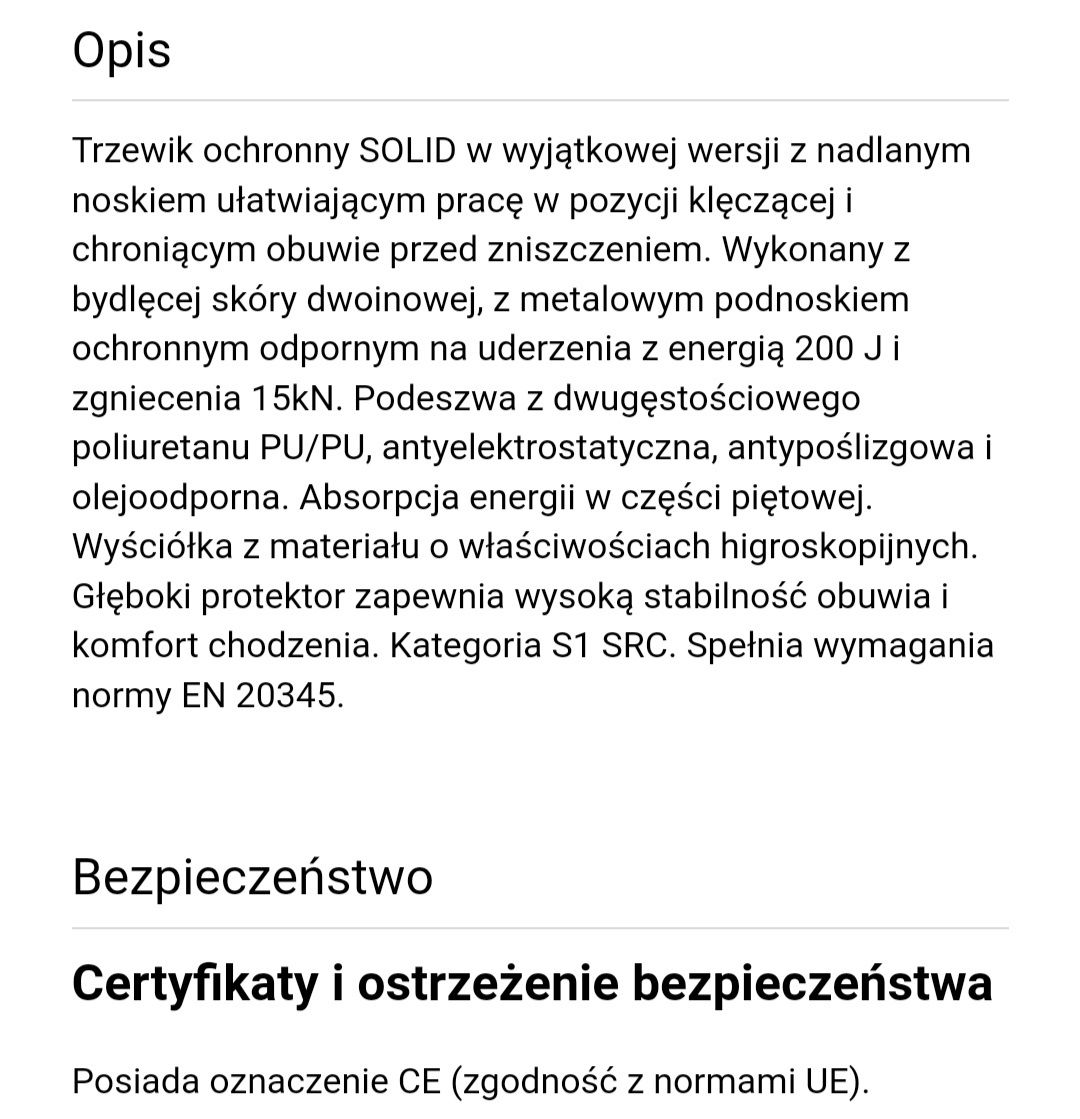Obuwie robocze 43 Solid s1 Firmy Procera