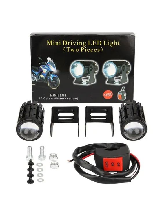 Світлодіодні двокольорові протитуманні фари Авто Moto LED Mini з кнопк