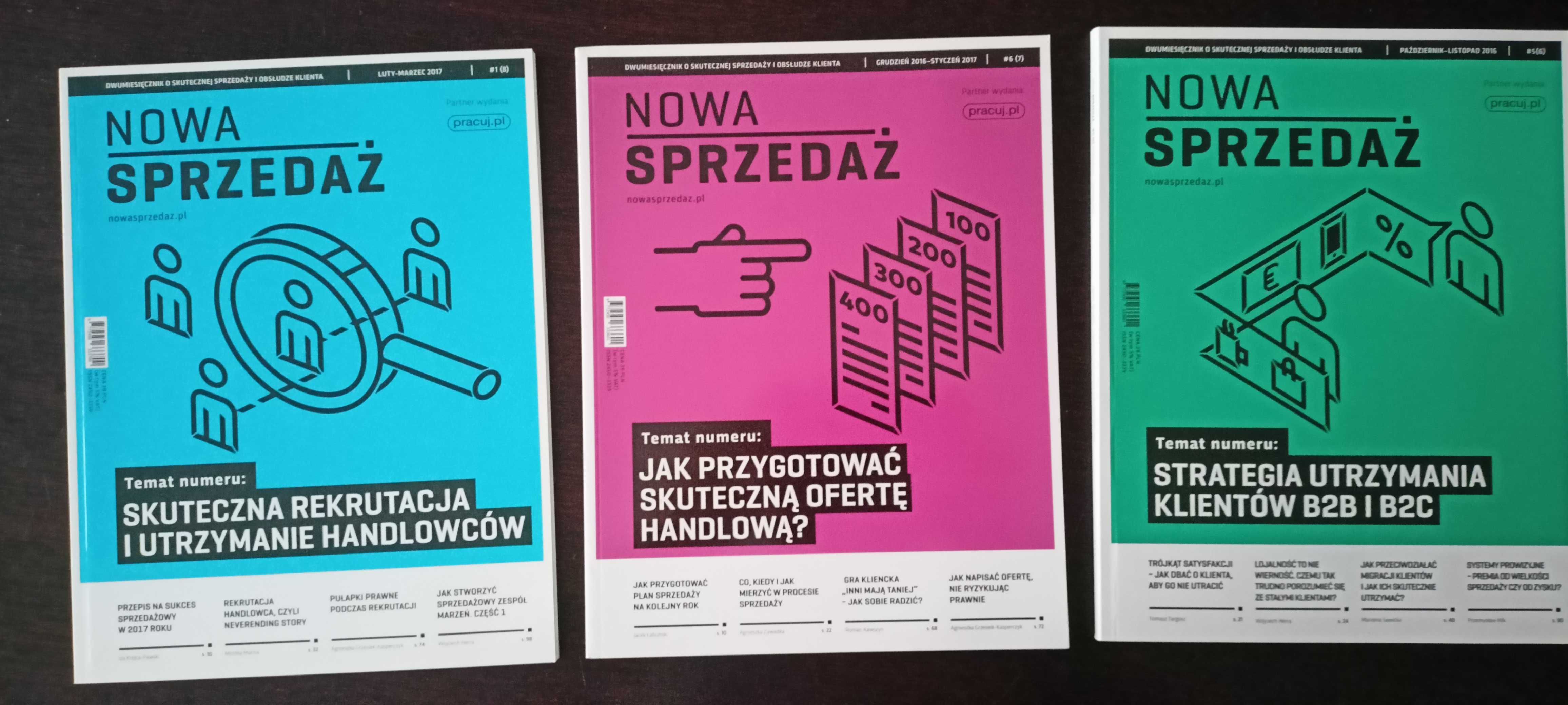 "Nowa Sprzedaż", egzemplarze magazynu z lat 2016, 2017, 2018