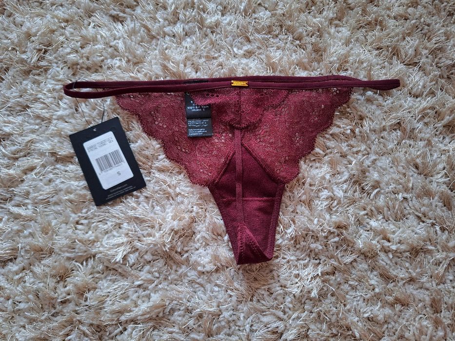 Nowe bordowe koronkowe stringi damskie Calvin Klein