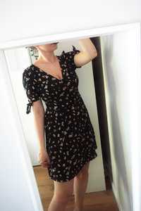 S 36 Pimkie czarna sukienka w print wiskoza lato milkmaid lolita