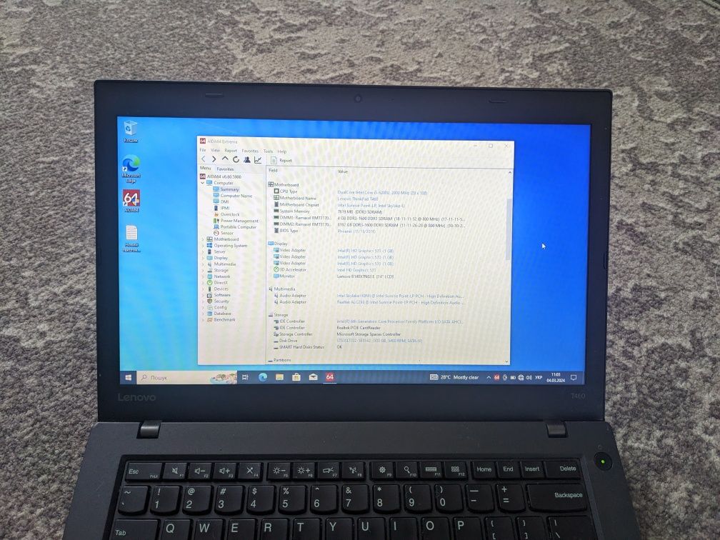 Lenovo t460 i5 6200u RAM 8gb HDD 500gb