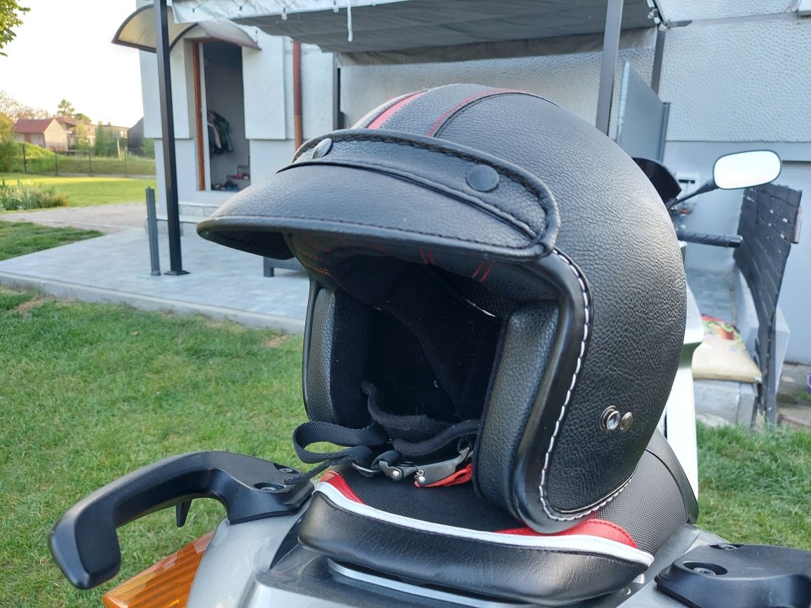 Kask skórzany motocyklowy cruiser, chopper, skuter