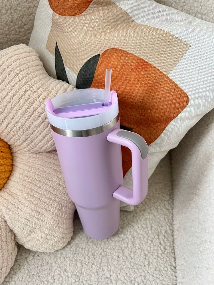 Kubek termiczny ze słomką jasny fiolet termos 900 ml hit