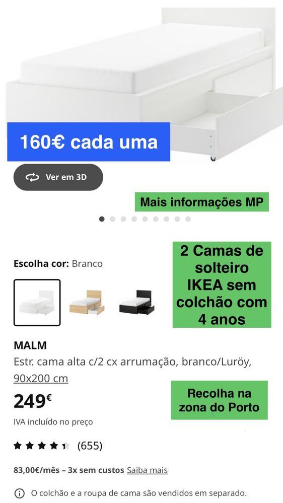 2 camas solteiro IKEA para venda sem colchao