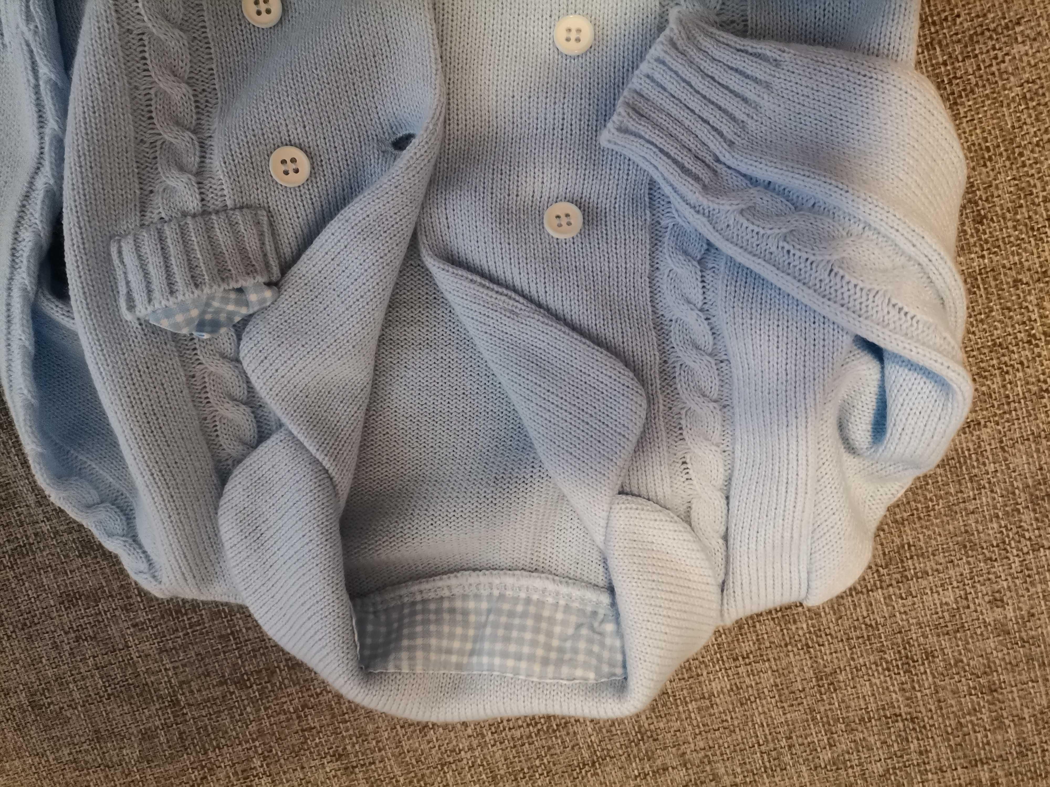 Sweter/marynarka chłopiec błękit niebieski r 80 chrzest + dodatki