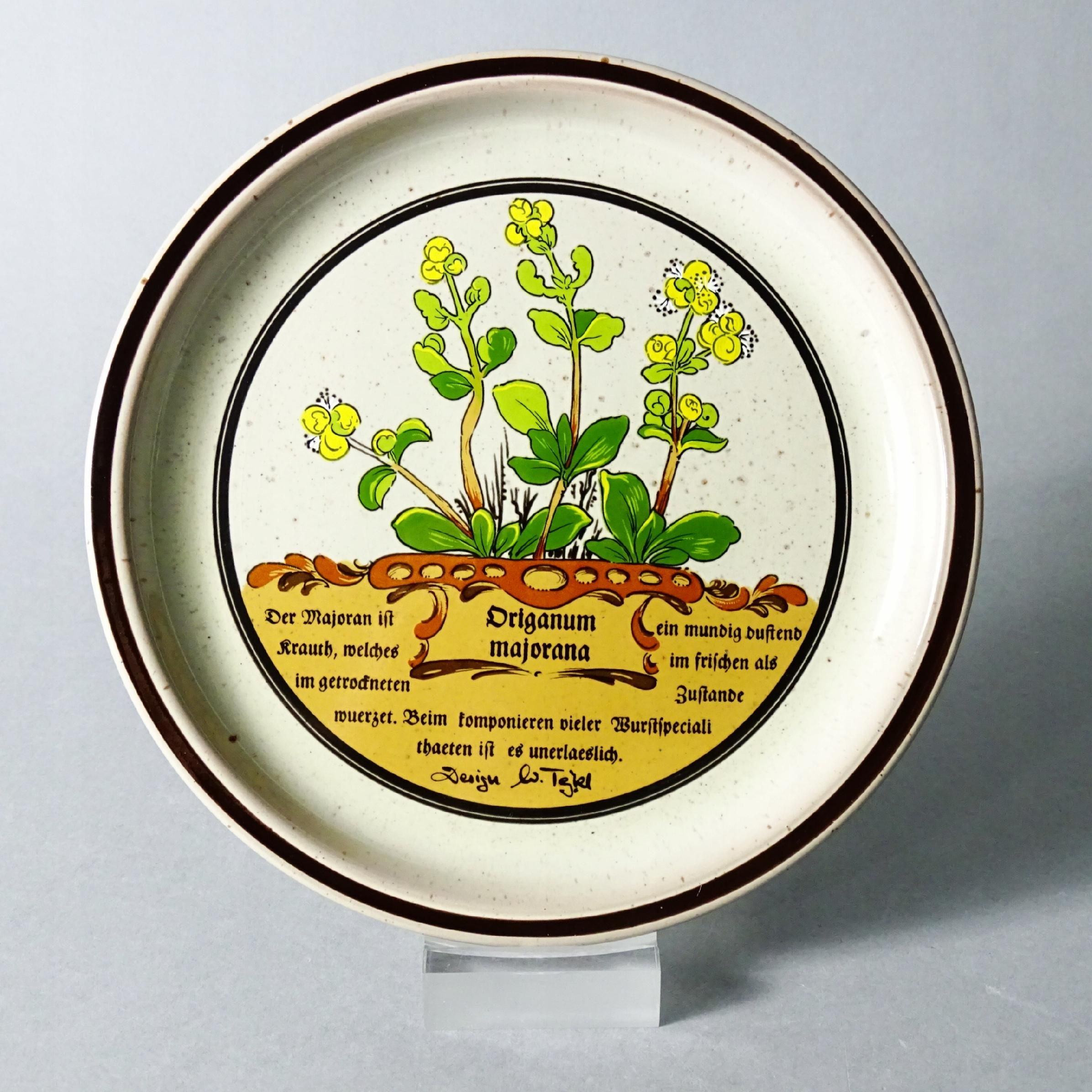piękny talerz ceramiczny majeranek zioła lata 70/80-te