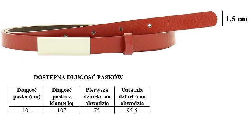 Skórzany pasek damski różowy pudrowy róż skóra naturalna 1,5 cm