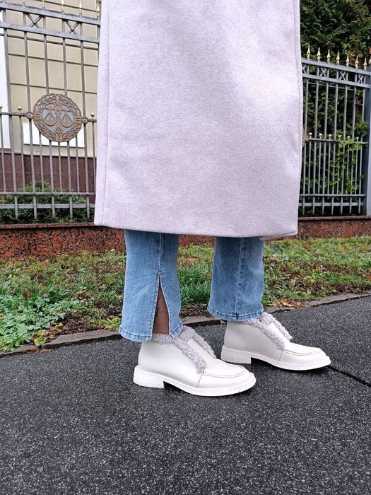 Зимові жіночі шкіряні чоботи лофери з утепленням