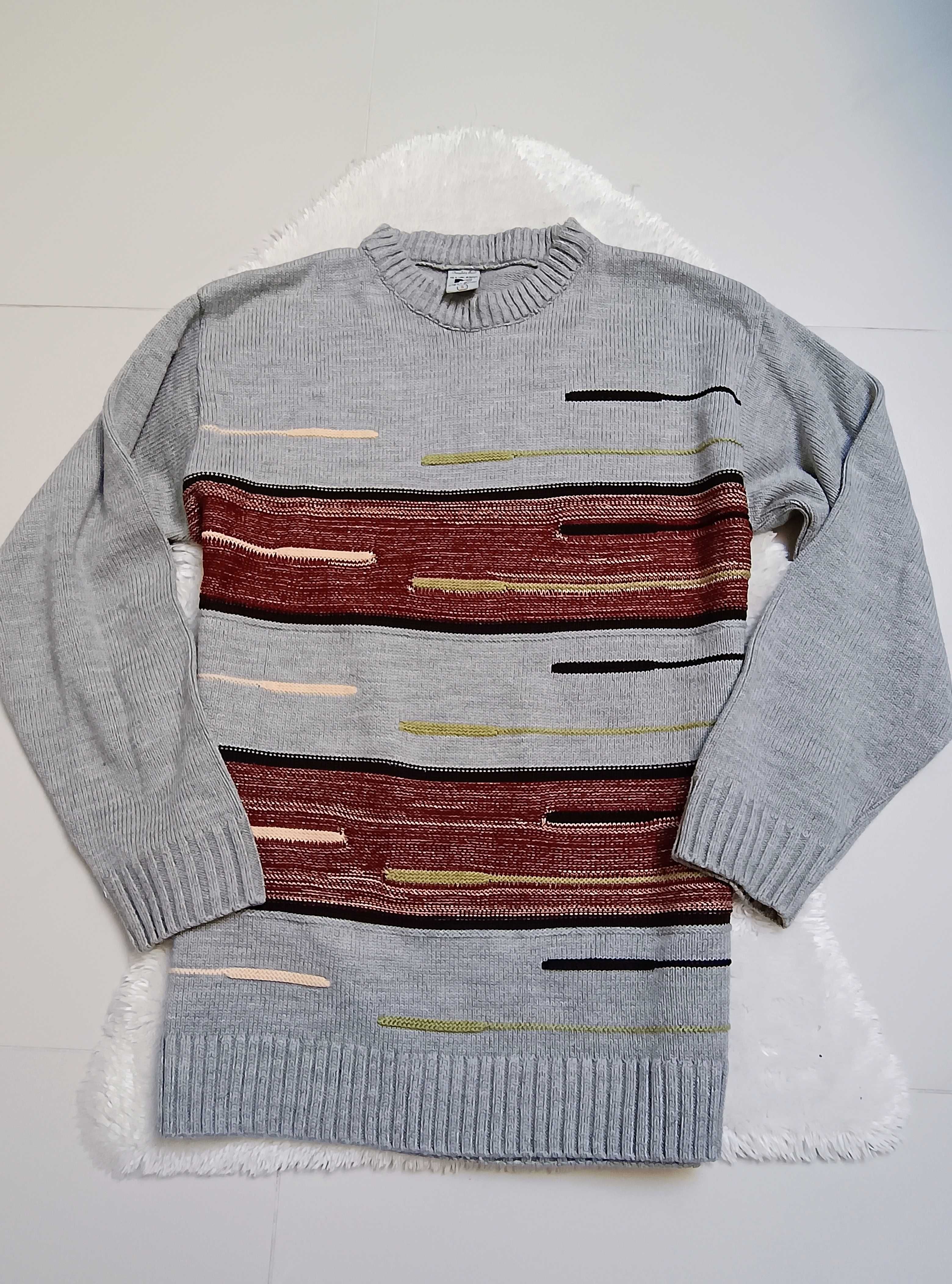 Męski szary kolorowy sweter XS S M modny młodzieżowy przejściowy must