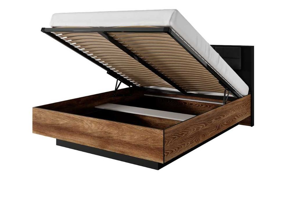 Łóżko MILTON do sypialni STOLIKI LED + STELAŻ GAZOWY 160x210 kasztan