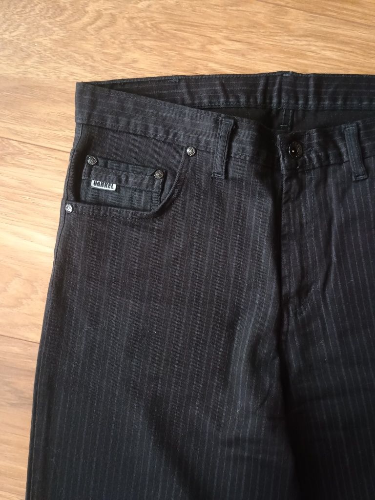 eleganckie spodnie męskie prążki jeans jak nowe
