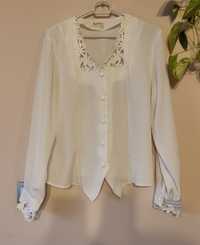Biała koszula z gipiurą w stylu retro vintage M