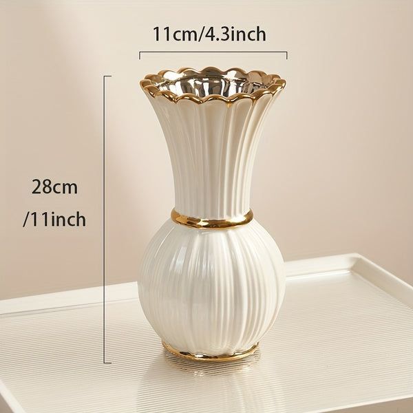 Jarro de cerâmica estilo creme branco - Vaso alto para rosas com água