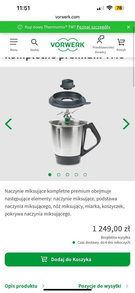 Naczynie miksujące kompletne thermomix TM6 NOWY nie rozpakowany