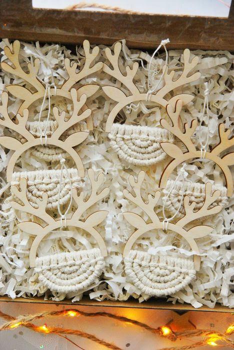 Makramowe ozdoby na choinkę - renifery | Zestaw ozdób