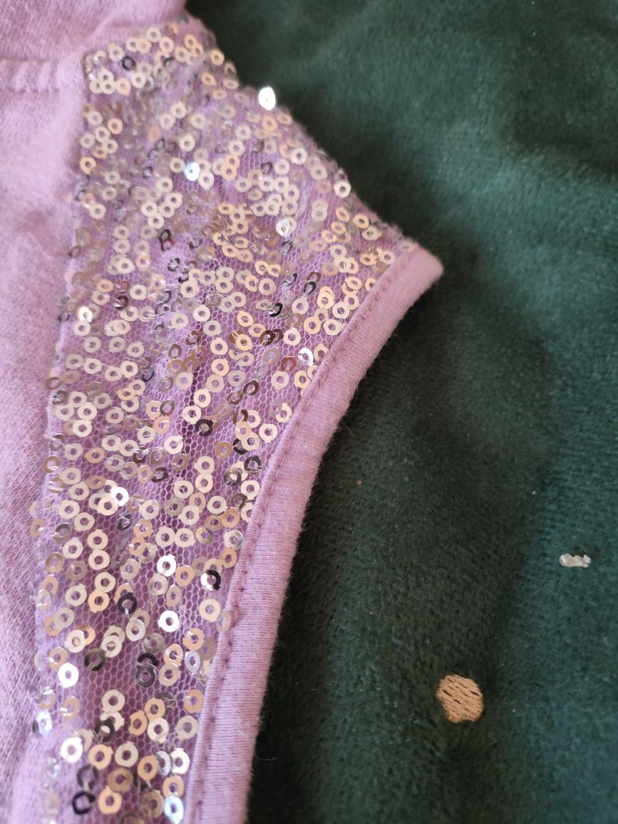 Bawełniana fioletowa kamizelka bezrękawnik z cekinami 110 116